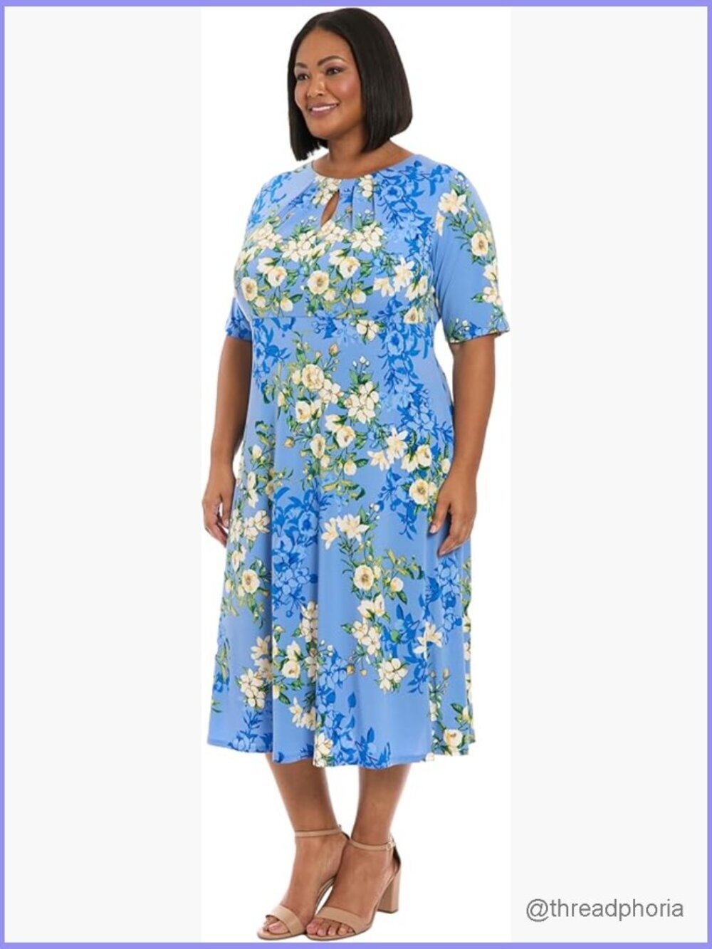 Empire Waist Midi Dress with Keyhole Neckline Wedding Guest